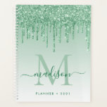 Glam Mint Green Glitter Drips Girly Monogram 2021 Planner<br><div class="desc">Modern Glam Mint Green Glitter Drips Girly Feminine Luxury Monogram Script Name 2021 Planner</div>