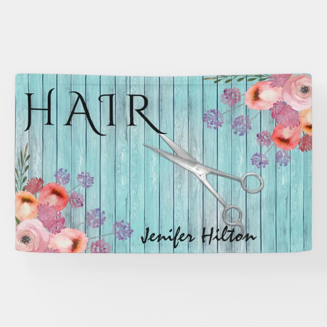 Glam mint wood boho floral scissors banner (Horizontal)