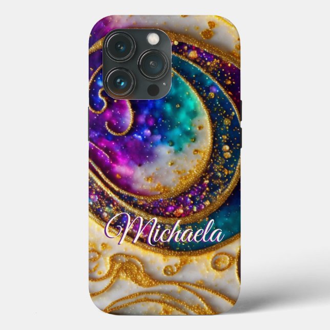 Glam Modern Aqua & Purple Glitter Monogram Case-Mate iPhone Case (Back)