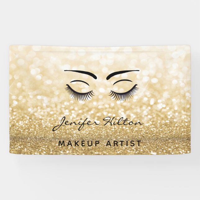 Glam modern chic gold glittery eyelashes & eyebrow banner (Horizontal)