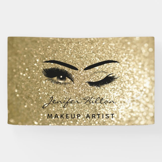 Glam modern chic gold glittery eyelashes & eyebrow banner (Horizontal)