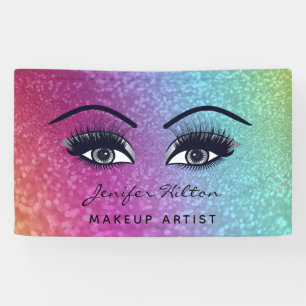 Glam modern glittery rainbow eyelashes & eyebrow banner