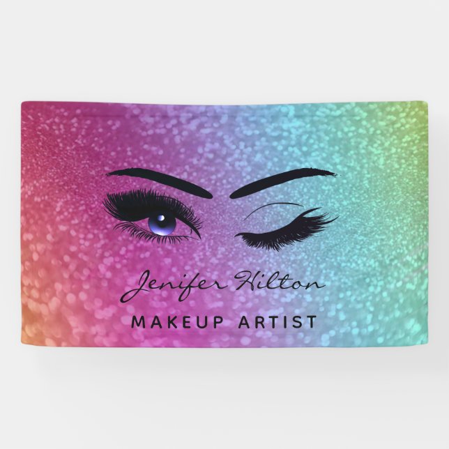 Glam modern  glittery rainbow eyelashes & eyebrow banner (Horizontal)