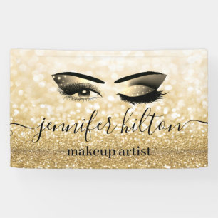Glam modern gold glittery eyelashes & eyebrow wink banner