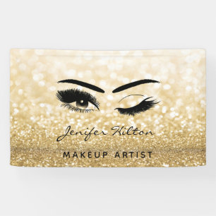 Glam modern gold glittery eyelashes & eyebrow wink banner