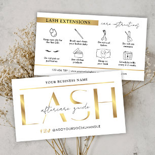 Glam Modern Gold Lash Extensions Aftercare Guide Business Card