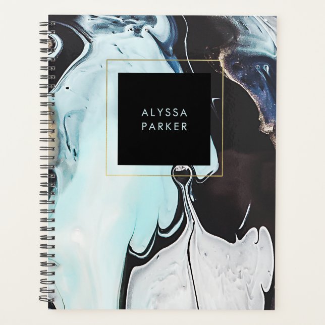 Glam Modern Ink Swirls with Black Square Planner (Front)