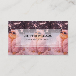 Glam Money Cat in Pink Fur Coat and Sunglasses     Business Card