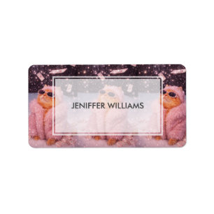 Glam Money Cat in Pink Fur Coat and Sunglasses     Label