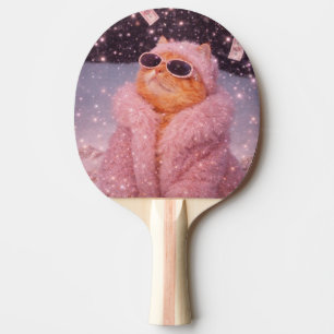 Glam Money Cat in Pink Fur Coat and Sunglasses     Ping Pong Paddle