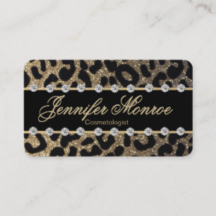 Glam Monogram Gold Leopard and Diamonds Appointment Card