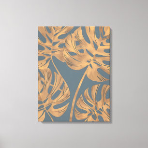 Glam Monstera Leaves on Charcoal Grey Canvas Print