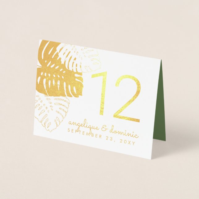 Glam Monstera Leaves REAL FOIL Table Numbers (Front)