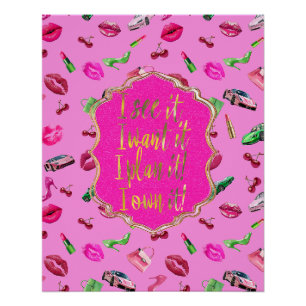 Glam Motif Pink and Green Quote Poster 