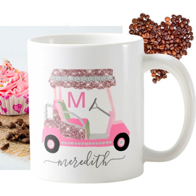 Glam Name Monogram Rose Gold Golf Cart   Coffee Mug (Creator Uploaded)