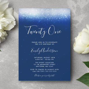 Glam Navy Blue 21st Birthday Invitation