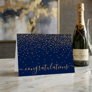 Glam Navy Blue & Gold Confetti Congratulations Card