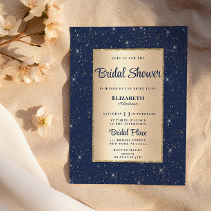 Glam navy blue gold glitter confetti Bridal Shower Invitation