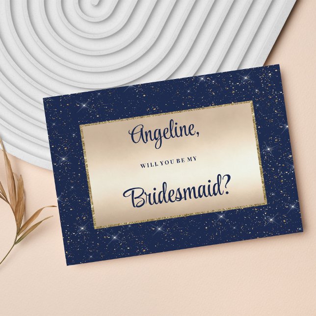 Glam navy blue gold glitter confetti Bridesmaid  Invitation (Glam navy blue gold glitter confetti Bridesmaid )
