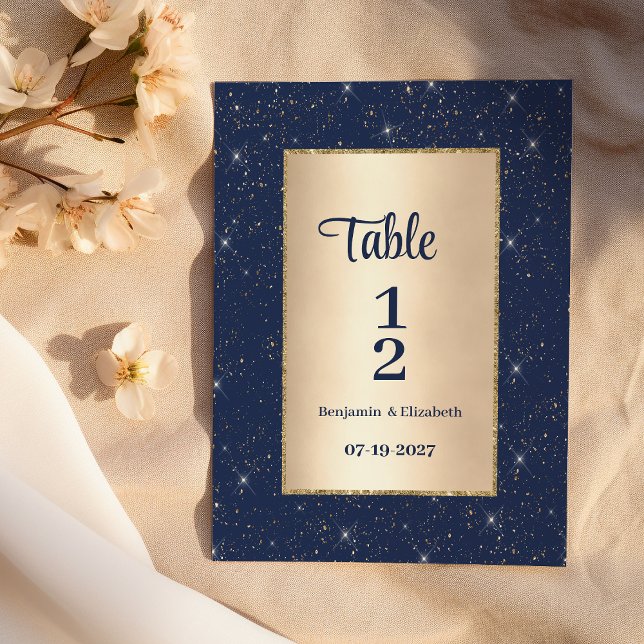 Glam navy blue gold glitter confetti Table Numbers (Glam navy blue gold glitter confetti Table Numbers)