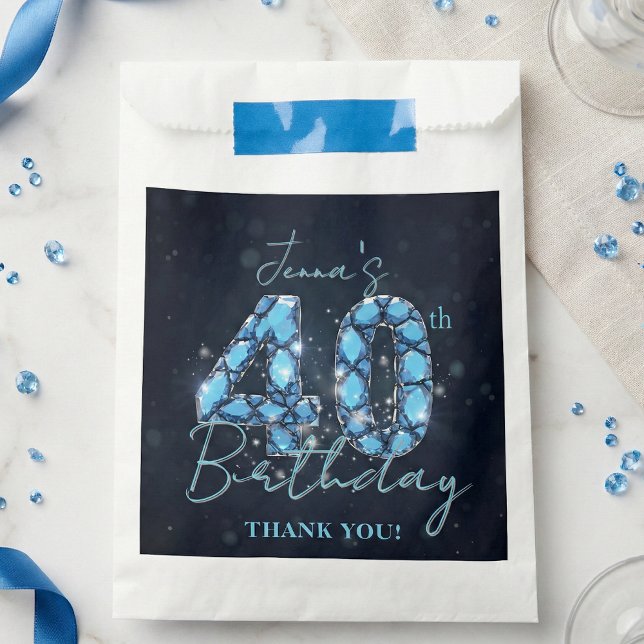 Glam Navy Blue Sapphire Gemstone 40th Birthday Favour Bags (Creator Uploaded)