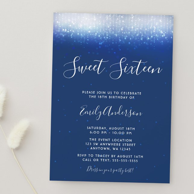 Glam Navy Blue Sweet 16 Invitations (Creator Uploaded)