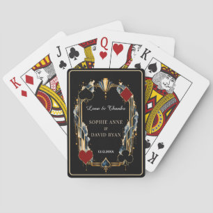 Glam Navy Gold Black Art Deco Casino Night Wedding Playing Cards