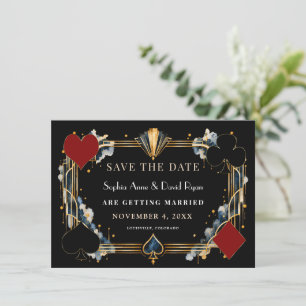 Glam Navy Gold Black Art Deco Casino Night Wedding Save The Date