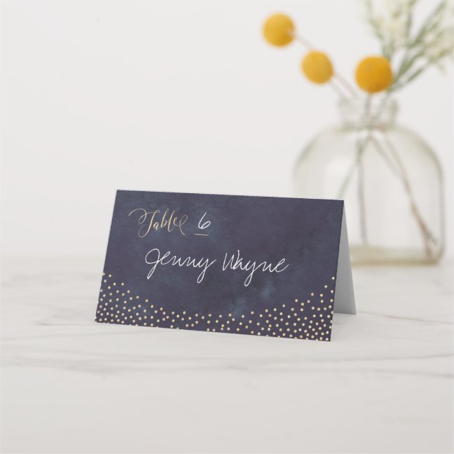 Glam night faux gold glitter place cards (Front)