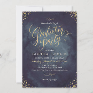Glam night gold calligraphy graduation party invitation
