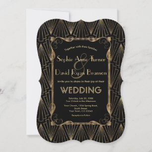 Glam Old Hollywood Gold Black Great Gatsby Wedding Invitation