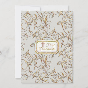 Glam Old Hollywood Regency Cross First Communion Invitation
