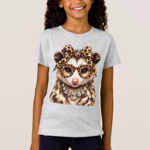 Glam Opossum Leopard Print Rhinestone Boujee T-Shirt