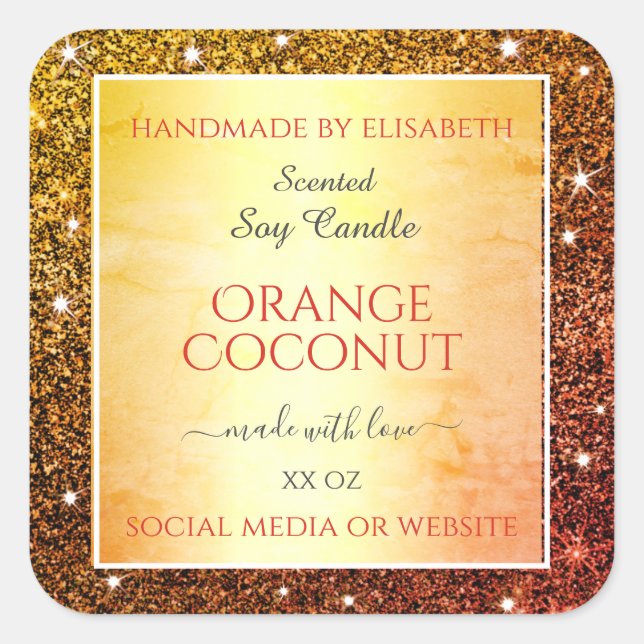 Glam Orange Faux Glitter Sparkle Product Labels (Front)