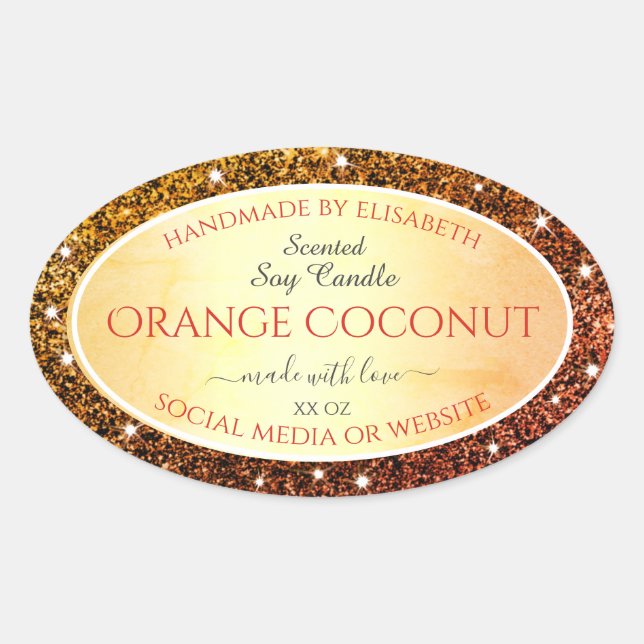 Glam Orange Faux Glitter Sparkle Product Labels (Front)