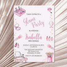 Glam Party Girl Beauty Watercolor Spa Birthday