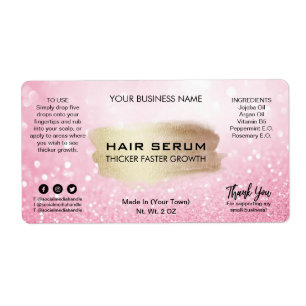 Glam Pastel Pink Glitter Hair Serum Labels