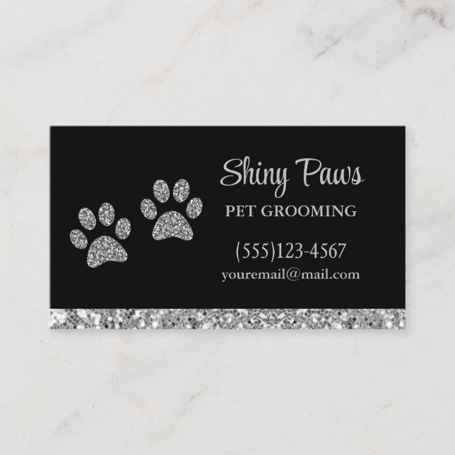 Glam Paw Print Dog Pet Grooming Glitter Business Card (Front)
