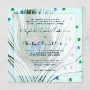 Glam Peacock Feather Teal Wedding Invitation