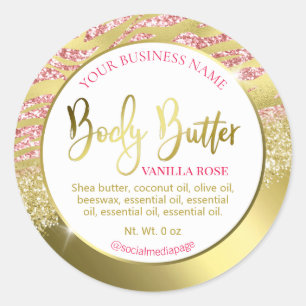 Glam Pink And Gold Glitter Foil Body Butter Labels