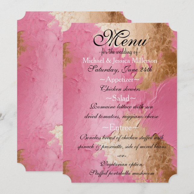 Glam Pink and Gold Wedding Menu (Front/Back)