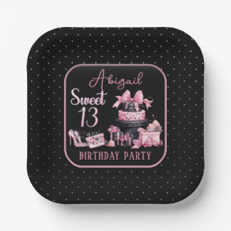 Glam Pink Black Fashion 13th Birthday Party Paper Plate