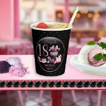 Glam Pink Black Fashion 18th Birthday Party Paper Cups<br><div class="desc">Glamourous French couture-inspired,  pink and black "18" 18th birthday design featuring a hat box cake,  pink stilettos and a makeup bag among various unopened birthday presents and luscious cupcakes.  Perfect for celebrating birthday occasions.  Age is created in an uneditable faux pink glitter fon</div>