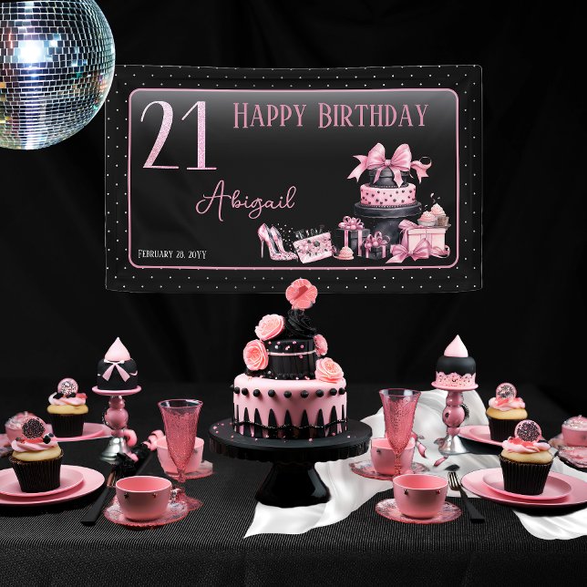 Glam Pink Black Fashion 21st Birthday Party Banner (Glam Pink and Black French Couture Fashion 21st Birthday Party Banner)