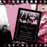 Glam Pink Black Fashion 21st Birthday Party Invitation<br><div class="desc">Glamourous French couture-inspired,  pink and black "21" 21st birthday design featuring a hat box cake,  pink stilettos and a makeup bag among various unopened birthday presents and luscious cupcakes.  Perfect for celebrating birthday occasions.  Age is created in an uneditable faux pink glitter font.</div>