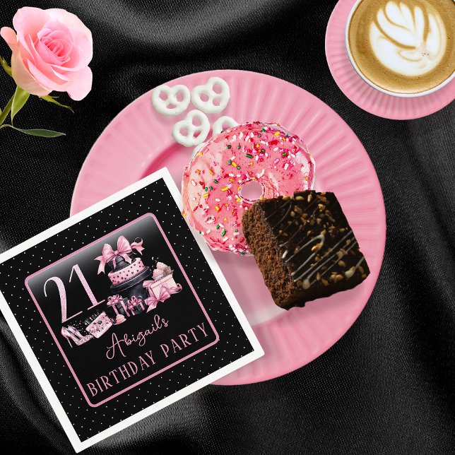 Glam Pink Black Fashion 21st Birthday Party Napkin (Glam Pink and Black French Couture Fashion 21st Birthday Party Paper Napkins)