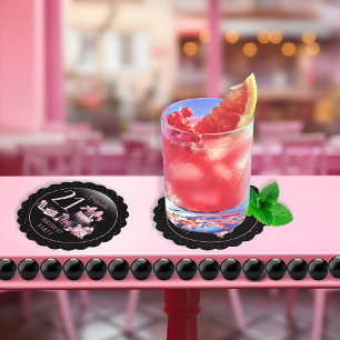 Glam Pink Black Fashion 21st Birthday Party Paper Coaster