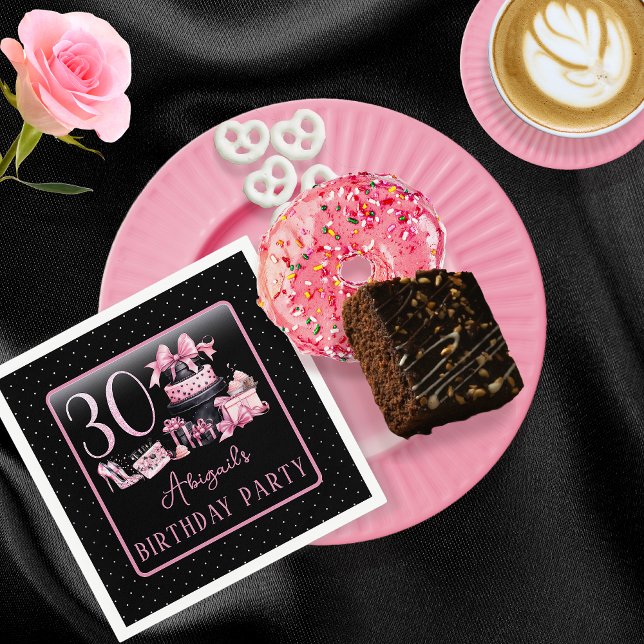 Glam Pink Black Fashion 30th Birthday Party Napkin (Glam Pink and Black French Couture Fashion 30th Birthday Party Paper Napkins)