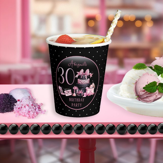 Glam Pink Black Fashion 30th Birthday Party Paper Cups (Glam Pink and Black French Couture Fashion 30th Birthday Party Paper Cups)