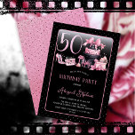 Glam Pink Black Fashion 50th Birthday Party Invitation<br><div class="desc">Glamourous French couture-inspired, pink and black "50" 50th birthday design featuring a hat box cake, pink stilettos and a makeup bag among various unopened birthday presents and luscious cupcakes. Perfect for celebrating birthday occasions. Age is created in an uneditable faux pink glitter font. Please message designer if you need this...</div>